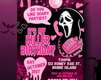 Pink Scream Halloween Birthday Invitation | Killer Birthday Party Invite | Editable Digital Download