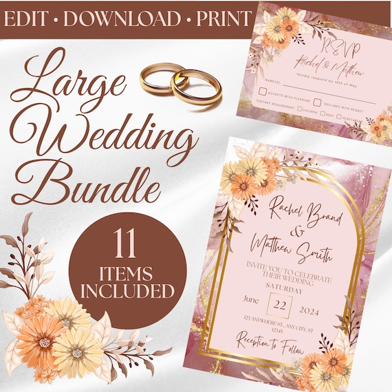 Blush Floral Wedding Invitation Suite | Editable Canva Template (Digital Download)