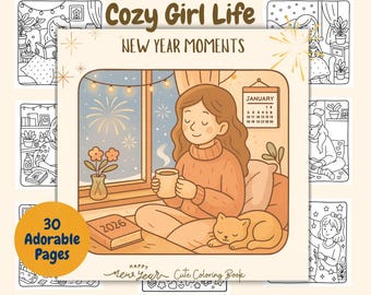 Cozy Girl Life Coloring Book | New Year Moments, 30 Pages (Digital Download)