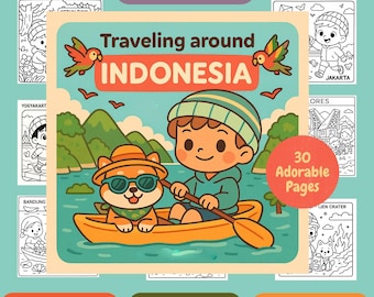 Indonesia Coloring Book: Kawaii Animals & Travel Adventure (PDF Printable Pages)
