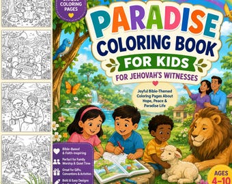 Paradise Coloring Book for Kids | Printable PDF | 30 Joyful JW Themed Pages | Bible Based Children's Activity | Instant Download | JW Gifts