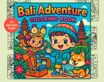 Bali Coloring Book: Kawaii Characters, Indonesian Landmarks (PDF Downloadable Pages)
