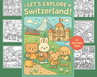 Switzerland Coloring Book: Kawaii Travel Scenes for Kids & Adults (PDF Download)