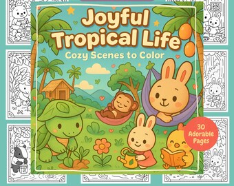 Kawaii Tropical Animal Coloring Pages – 30 Cute Forest Sheets (Digital Download)