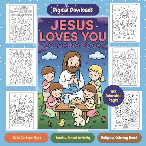 Jesus Coloring Book: 30 Christian Pages, Sunday School Activity (PDF)