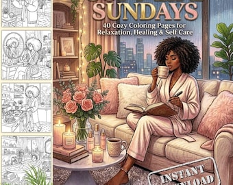Black Girl Printable Coloring Book 40 Pages Relaxing Healing and Self Care Soft Life