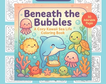 Kawaii Sea Life Coloring Book – 30 Cute Ocean Animal Pages (Digital Download)