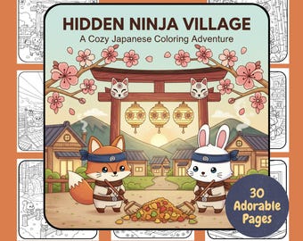 Kawaii Ninja Village Coloring Book: Cozy Japanese PDF (30 Pages)