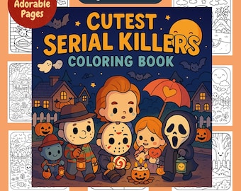 Libro para colorear de asesinos en serie, terror kawaii (descarga digital)