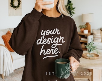 Gildan 18000 Dark Chocolate Sweatshirt Mockup (PNG)