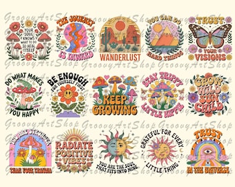 Retro Groovy PNG Bundle Inspirationa Quotes Sweatshirts PNG Print-on-Demand Graphics