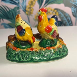 Vintage Rooster and Chicken on Base Salt and Pepper Shakers