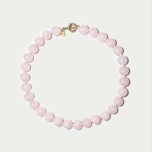 Pink beaded Necklace -  Natural Rose quartz collar -  handknotted by Fidès Studio - gold/925silver clasp