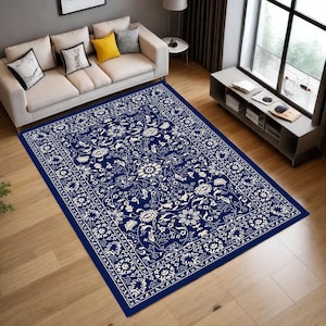 Classic Rug, Blue Rug, Classic Blue Rug,Modern Rug, Kitchen Rug, Retro Design,Living Room Decor,Area Rug,Saloon Rug, Luxury Rug,Non slip rug