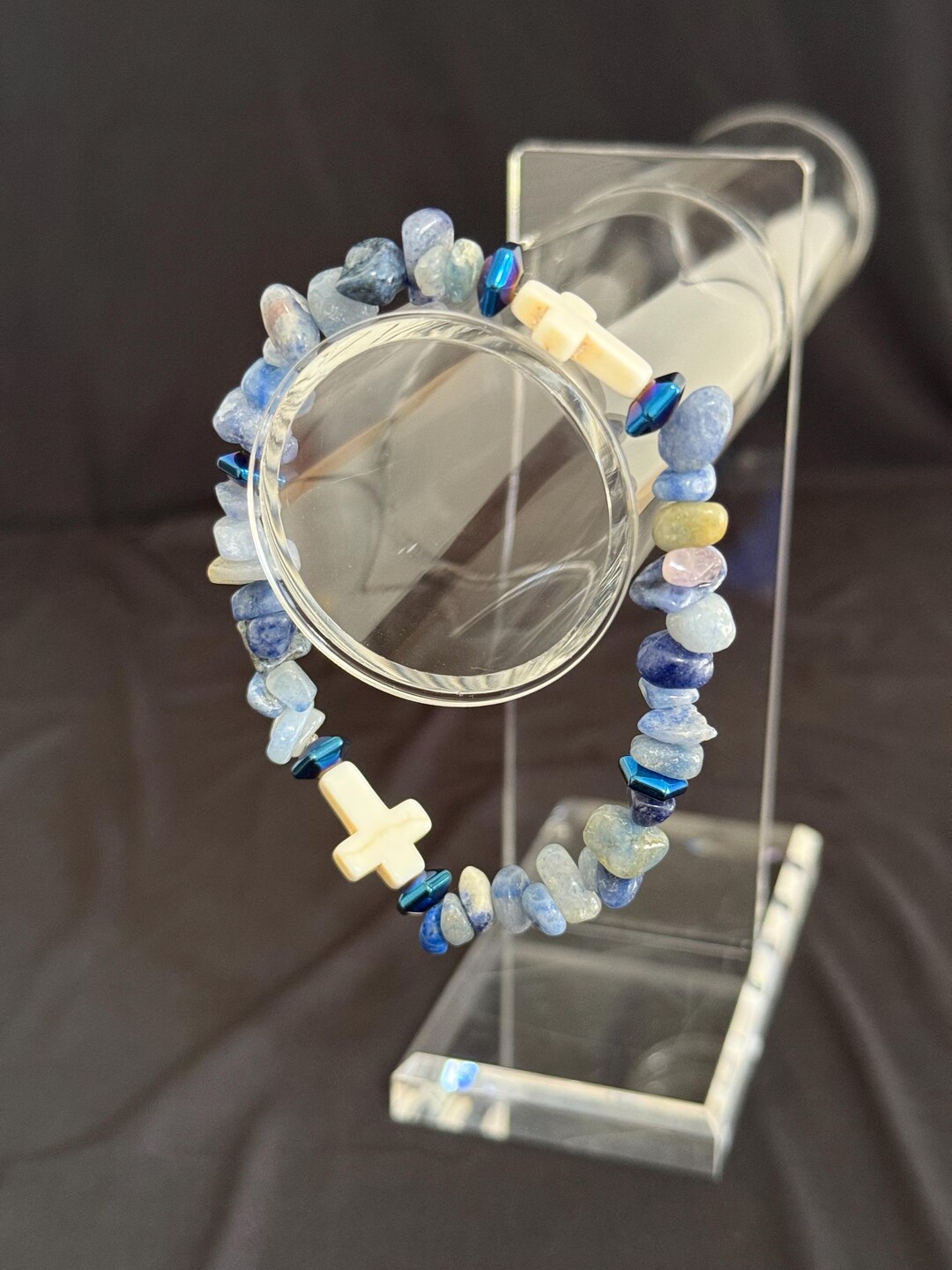 Semi Precious Howlite Cross, Blue Aventurine and Hematite Beaded ...