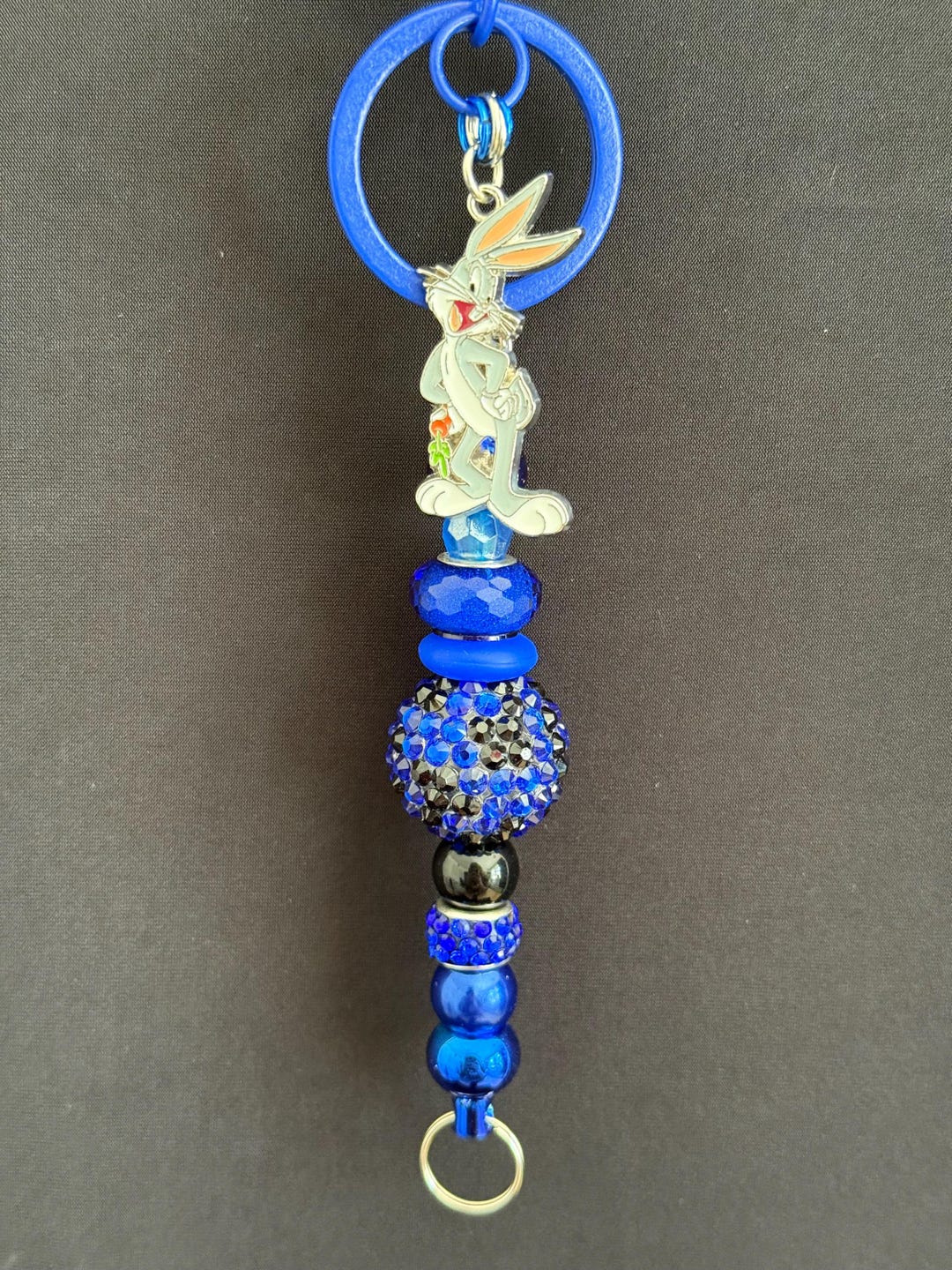 Blue Keychain With Cartoon Rabbit Charm - Etsy