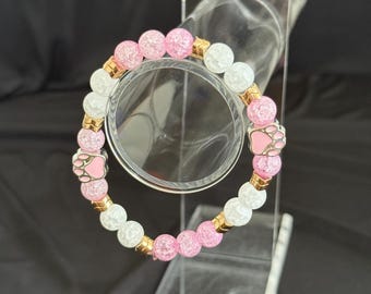 Pink Quartz Paw Print Bead Bracelet