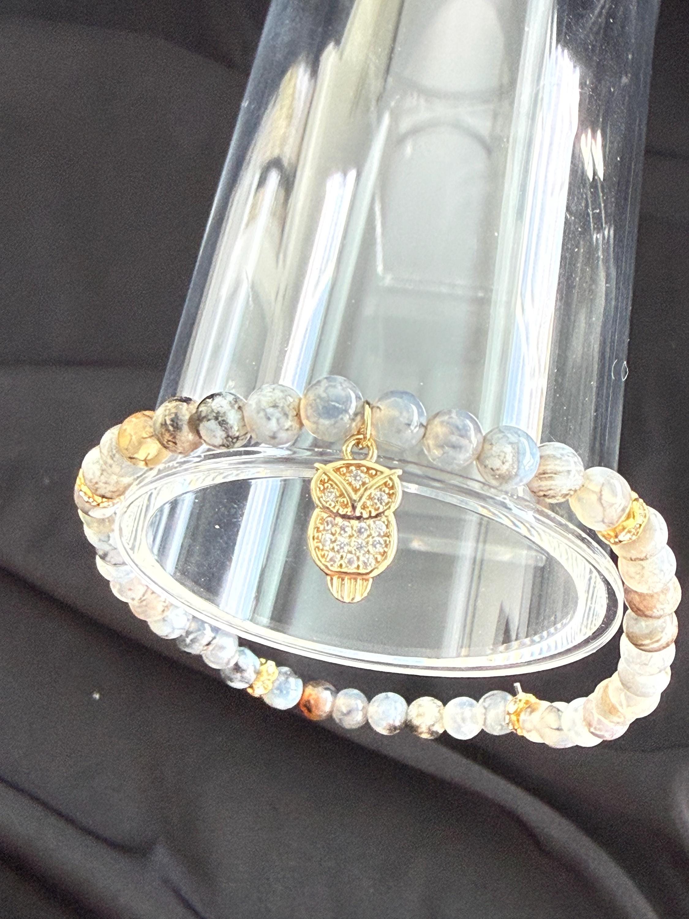 Fire Agate Bracelet with Owl Charm