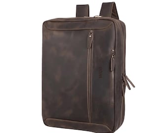 Mochila tipo maletín convertible de piel flor: bolso bandolera 3 en 1 para portátil