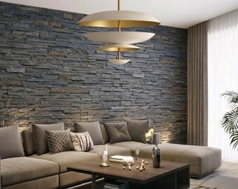 Lámpara colgante empotrada de techo de 6 luces de mediados de siglo de la década de 1950, lámpara colgante Cosmic Duo Regolith de latón moderno