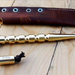 Brass Marlin Spike Tool: Sailor Rope Work, Leather Sheath