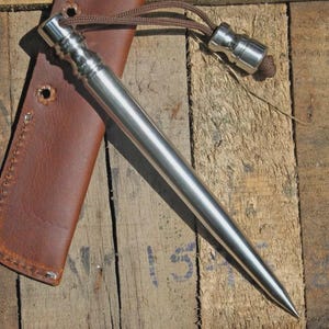 Sailor&#39;s Marlin Spike: Handcrafted Stainless Steel Rope Tool with Leather Sheath