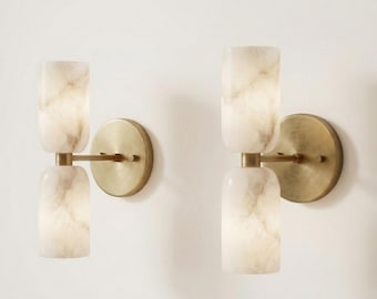 Alabaster Marble Brass Wall Sconce Double Cylinder Handmade Brass Fixture Mid Century Modern Alabaster Lamp Handcrafted Lighting Fixture