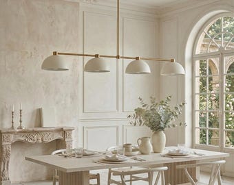 Lámpara de araña lineal moderna de mediados de siglo: Lámpara colgante lineal de latón de 4 luces de lujo para sala de estar.