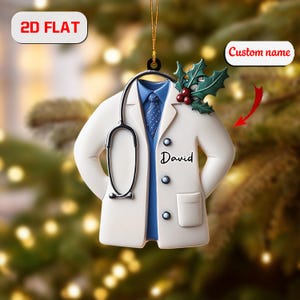 Personalized Doctor Ornament: 2D Flat Medical Coat Xmas Decor