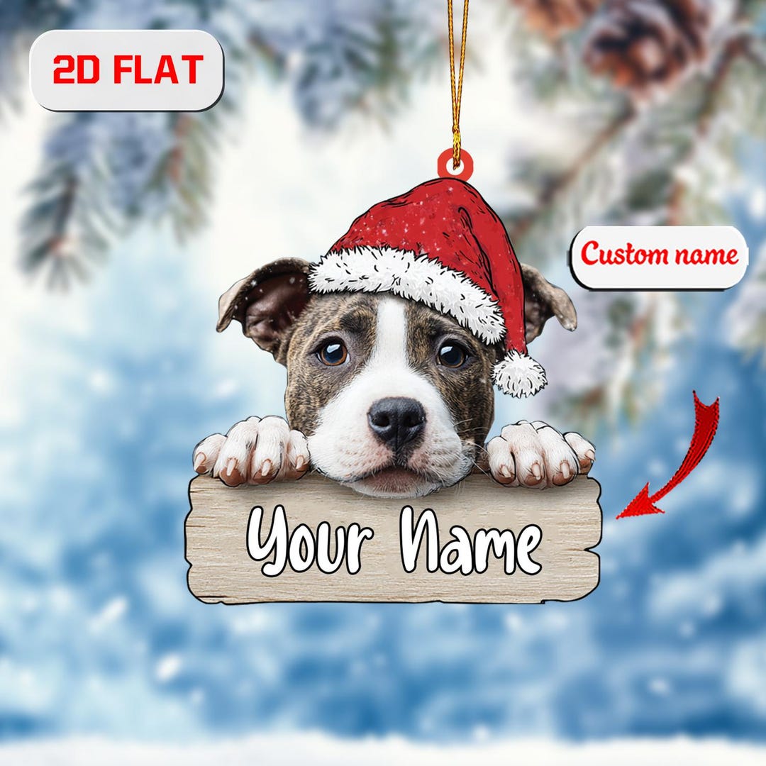 Personalized Puppy Ornament: Custom Name Dog Santa Hat Christmas Decor ...
