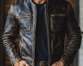 Vintage Distressed Lederjacke für Herren