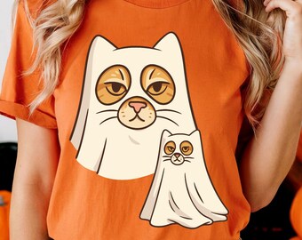 Ghost Kitten Shirt Retro Halloween Cat Graphic Shirt Funny Spooky Season Cat Tee Cute Cat Halloween Gift Retro Cat Shirt