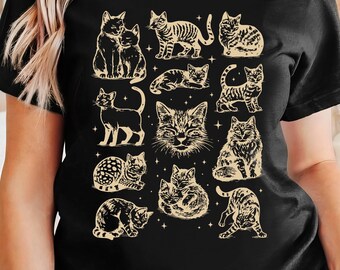 Vintage 90s Cat Shirt Retro Y2K Kitten Tee Cute Cat Lover Gift Style Nature Aesthetic Unisex Top Youth and Adult Shirt
