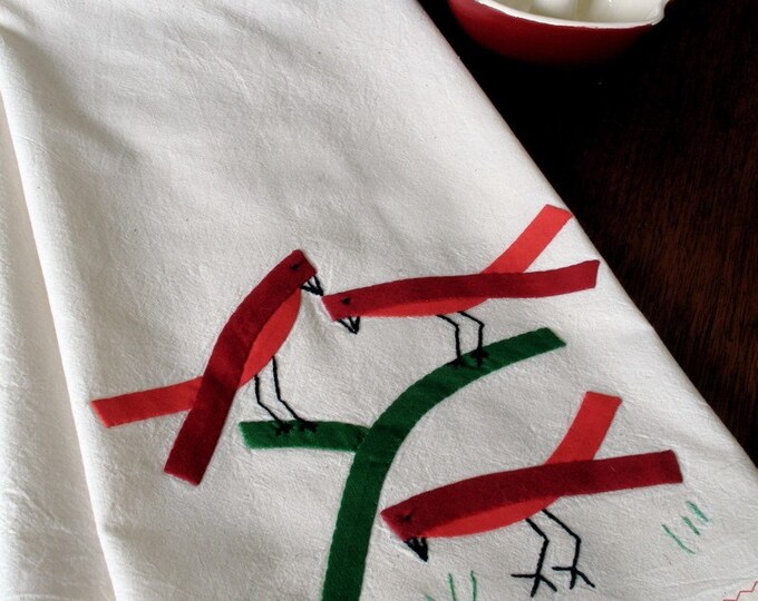 Vintage Cotton Dish Towel 3 Cardinals Red Bias Tape Sweet Etsy