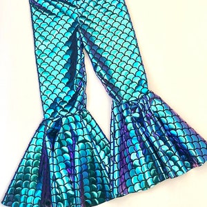 Mermaid Bell Bottoms leggings Purple Turquoise Blue girls Baby Toddler Birthday 0 3 6 9 12 18 24 months 2T 3T 4T 5T 6 7 Mermaid Tail Costume