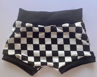 Black and White Checker print shorts 0 3 6 9 12 18 24 months 2T 3T Bummies Gender Neutral baby toddler kids checker board