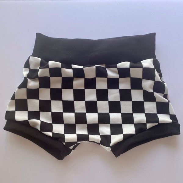 Black and White Checker print shorts 0 3 6 9 12 18 24 months 2T 3T Bummies Gender Neutral baby toddler kids checker board