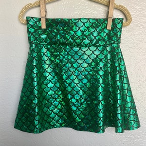 Mermaid Skirt Green & Black Skater Style girls twirl skirt Birthday Outfit 6 9 12 18 24 months 2T 3T 4T 5T 5 6 7 9 8 10 11 12 shiny metallic image 1