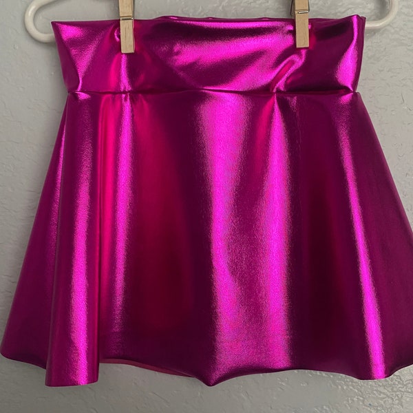 Girls Hot Pink shiny metallic twirl skirt fuchsia 6 9 12 18 24 months 2T 3T 4T 5T 5 6 7 8 9 10 11 12 Toddler Kids circle skirt Skater skirt