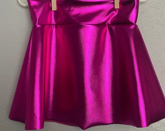 Girls Hot Pink shiny metallic twirl skirt fuchsia 6 9 12 18 24 months 2T 3T 4T 5T 5 6 7 8 9 10 11 12 Toddler Kids circle skirt Skater skirt