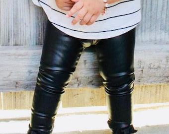 Faux Leather leggings Matte Black faux pleather Sandy Costume Girls Boys pants 0 3 6 9 12 18 24 months 2T 3T 4T 5T 6 7 Gender Neutral