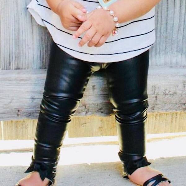 Faux Leather leggings Matte Black faux pleather Sandy Costume Girls Boys pants 0 3 6 9 12 18 24 months 2T 3T 4T 5T 6 7 Gender Neutral