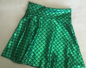 Mermaid Skirt Green Black Skater Style girls twirl skirt Birthday Outfit 6 9 12 18 24 months 2T 3T 4T 5T 5 6 7 9 8 10 11 12 shiny metallic