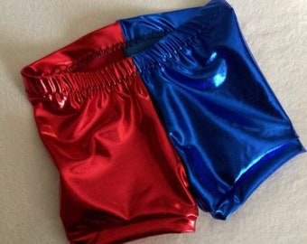 Girls Red and Blue Shorts Shiny Metallic Costume shorts Baby Toddler Kids Size red & blue dress up