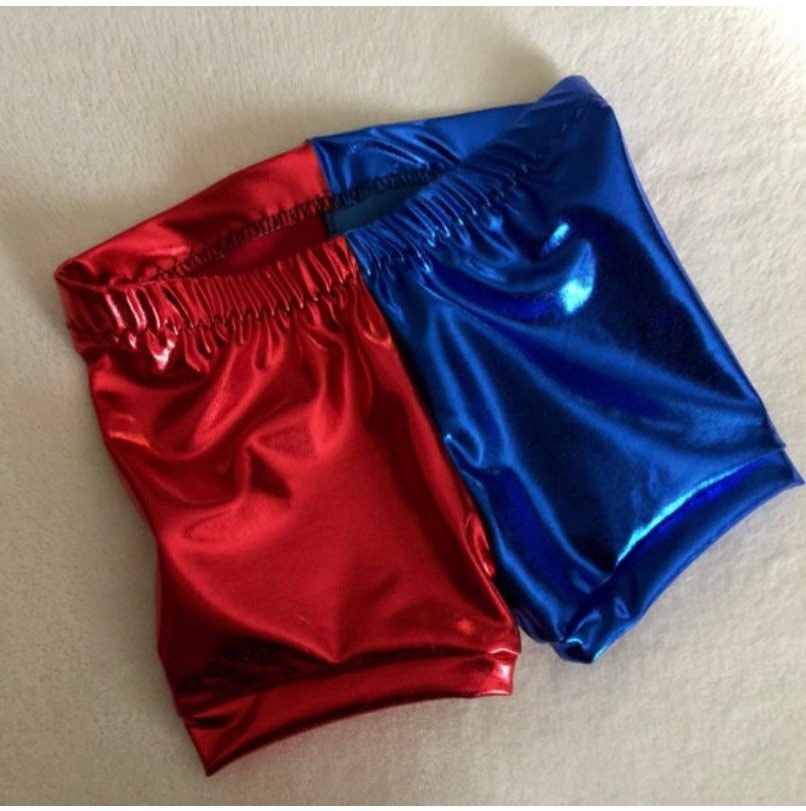 Girls Red and Blue Shorts Shiny Metallic Costume shorts Baby Toddler Kids Size red blue dress up