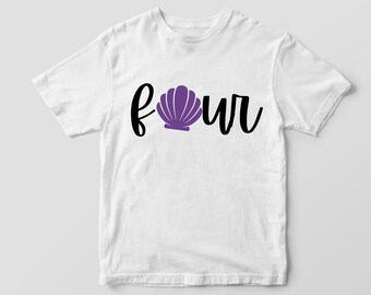 Girls Mermaid Birthday T-Shirt FOUR fourth birthday t shirt Toddler and Kids sizes