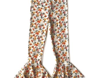 Retro Floral print Bell Bottoms flare leggings Baby Toddler 70&#39;s 3 6 9 12 18 24 months 2T 3T 4T 5T 6 7 Hippie Costume Bells