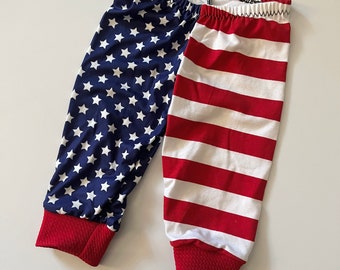 Fourth of July Stars Red White and Blue Pants Gender Neutral Baby Toddler 0 3 6 9 12 18 24 months 2T 3T 4T 5T Patriotic Leggings Girls Boys