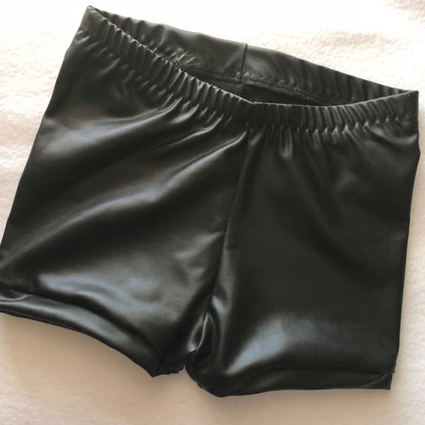 Girls Faux Leather Black Shorts baby toddler costume 6 12 18 24 month 2T 3T 4T 5T 5 6 7 8 9 10 12 14 Gymnastics Shorties