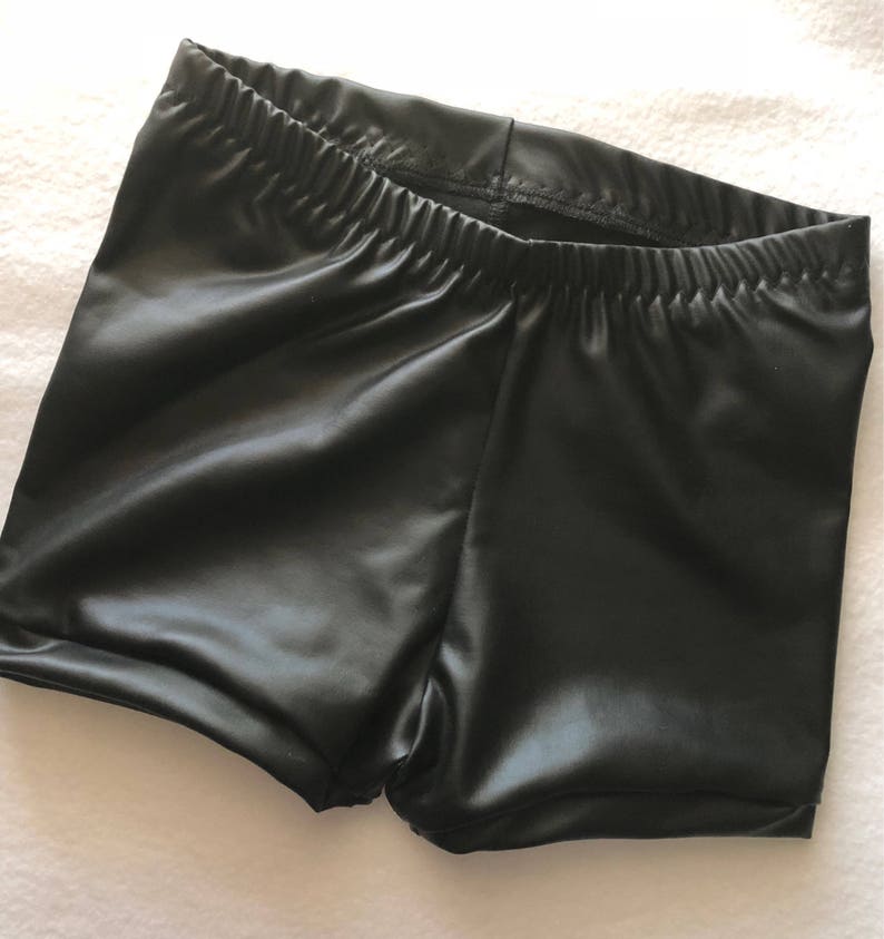 Girls Faux Leather Black Shorts baby toddler costume 6 12 18 24 month 2T 3T 4T 5T 5 6 7 8 9 10 12 14 Gymnastics Shorties image 1